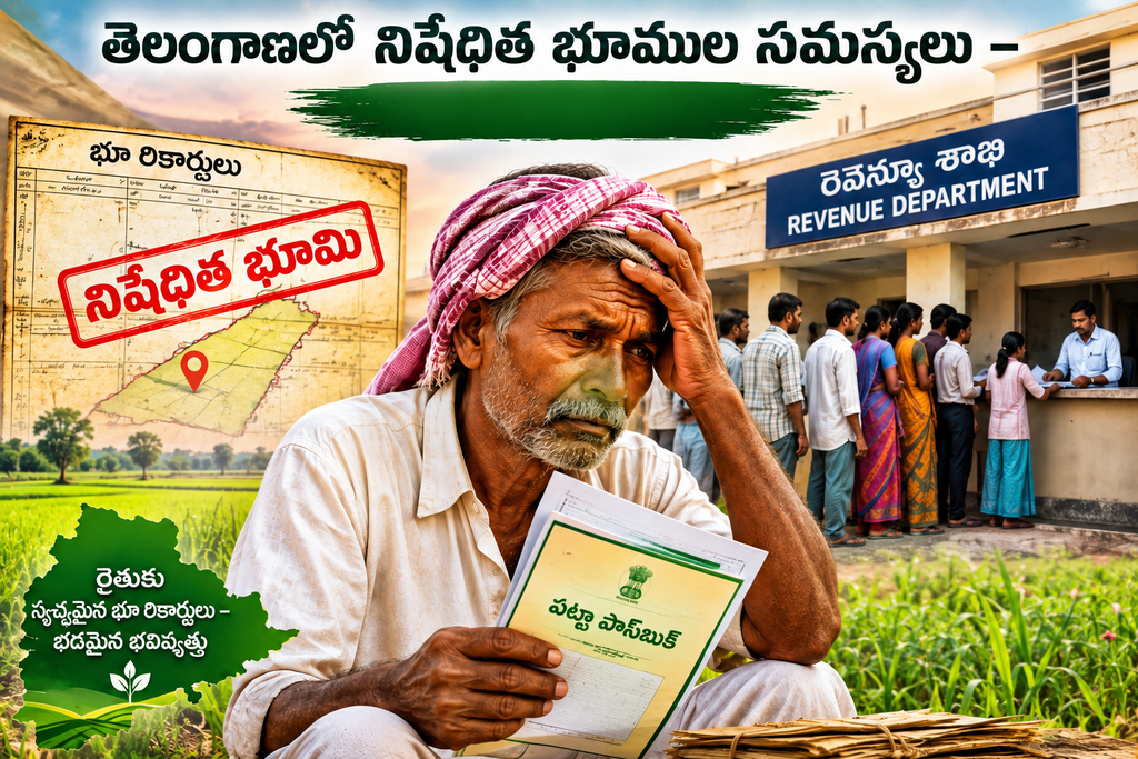 తెలంగాణలో నిషేధిత భూముల సమస్యలు - పరిష్కార మార్గాలు - Cover Image